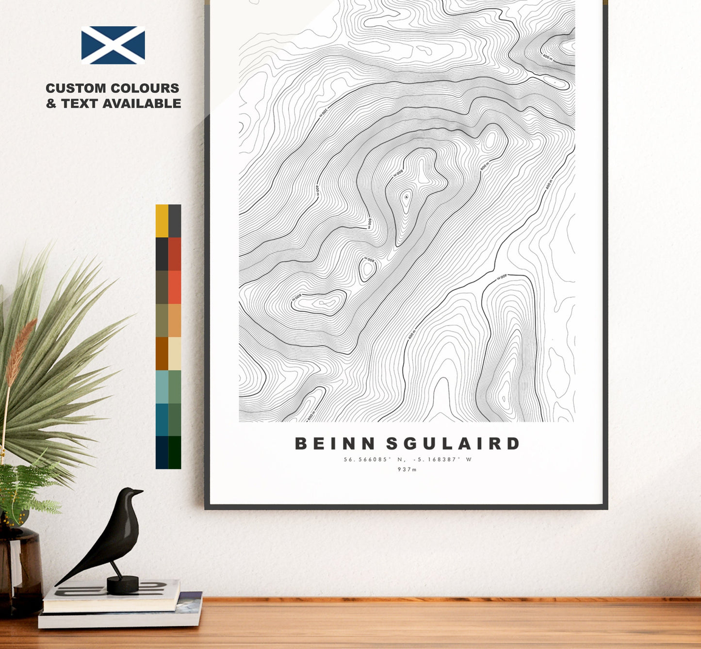 Bienn Sgulaird Print - Contour Map - Bienn Sgulaird Poster - Scotland - Topographic Map - Print - Wall Art - Beinn Sguiliaird Map