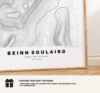 Bienn Sgulaird Print - Contour Map - Bienn Sgulaird Poster - Scotland - Topographic Map - Print - Wall Art - Beinn Sguiliaird Map