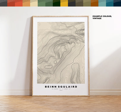 Bienn Sgulaird Print - Contour Map - Bienn Sgulaird Poster - Scotland - Topographic Map - Print - Wall Art - Beinn Sguiliaird Map