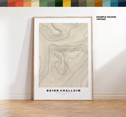 Beinn Challuim Print - Contour Map - Ben Challum Poster - Scotland - Topographic Map - Print - Wall Art - Beinn Challuim Map