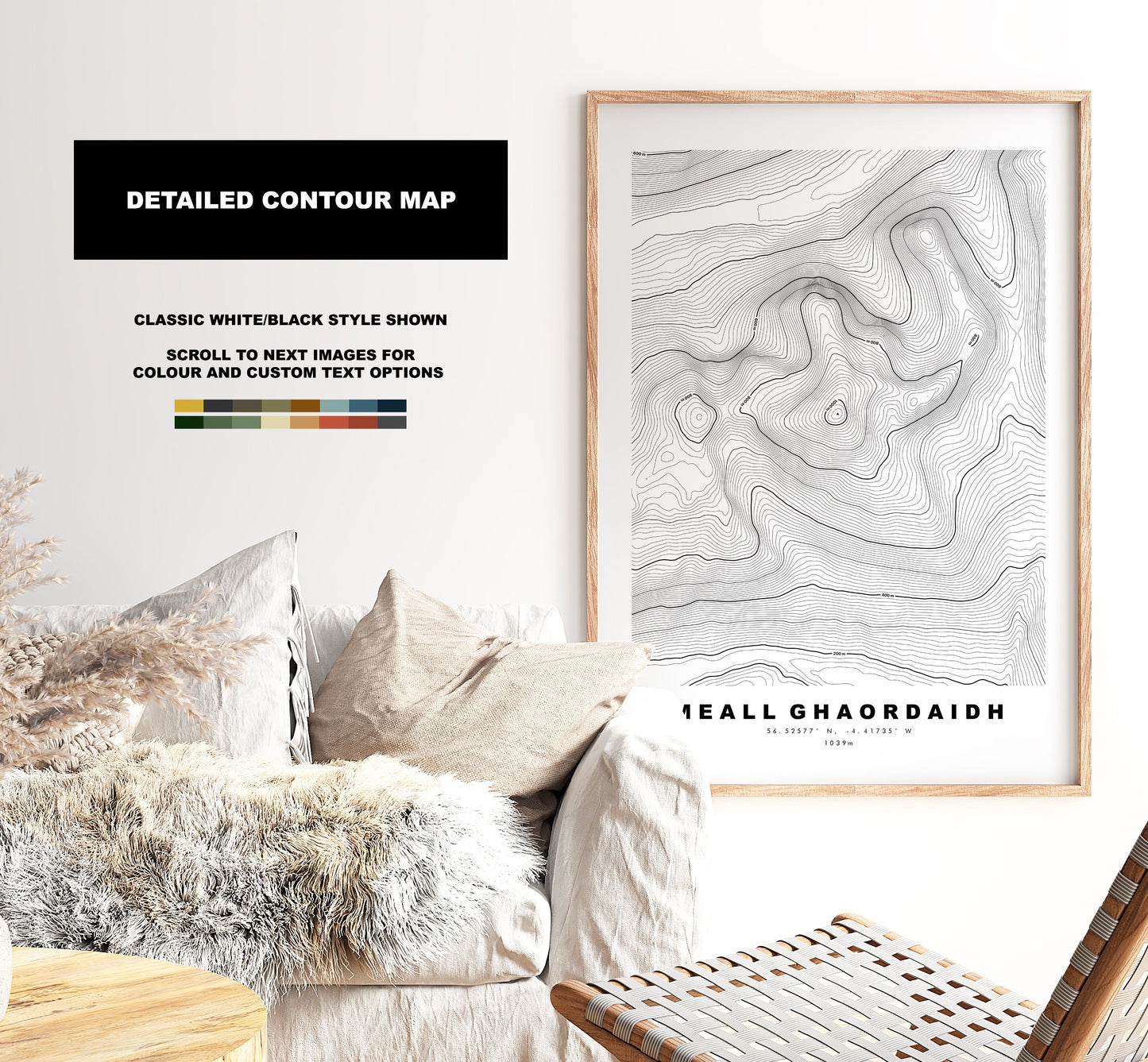 Meall Ghaordaidh Print - Contour Map - Meall Ghaordaidh Poster - Scotland - Topographic Map - Print - Wall Art - Meall Ghaordaidh Map