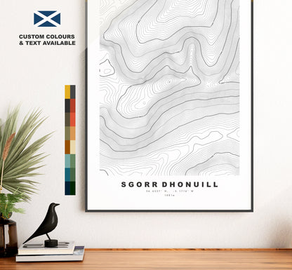 Sgorr Dhonuill Print - Contour Map - Sgorr Dhonuill Poster - Scotland - Topographic Map - Print - Wall Art - Beinn a' Bheithir Map