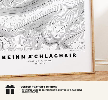 Beinn a'Chlachair Print - Contour Map - Beinn a'Chlachair Poster - Scotland - Topographic Map - Print - Wall Art - Beinn a'Chlachair Map