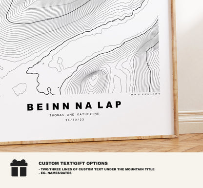 Beinn na Lap Print - Contour Map - Beinn na Lap Poster - Scotland - Topographic Map - Print - Wall Art - Beinn na Lap Map