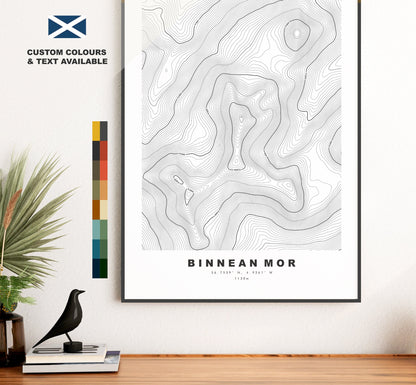 Binnean Mor Print - Contour Map - Binnean Mor Poster - Scotland - Topographic Map - Print - Wall Art - Binnean Mor Map