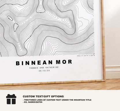 Binnean Mor Print - Contour Map - Binnean Mor Poster - Scotland - Topographic Map - Print - Wall Art - Binnean Mor Map