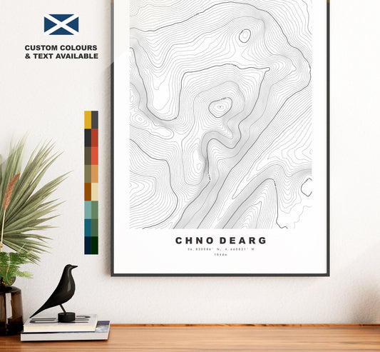 Chno Dearg Print - Contour Map - Chno Dearg Poster - Scotland - Topographic Map - Print - Wall Art - Chno Dearg Map