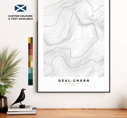 Geal Charn Print - Contour Map - Geal Charn (Alder) Poster - Scotland - Topographic Map - Print - Wall Art - Geal-Chàrn Map