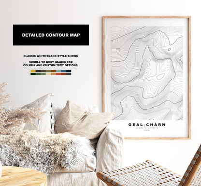 Geal Charn Print - Contour Map - Geal Charn (Alder) Poster - Scotland - Topographic Map - Print - Wall Art - Geal-Chàrn Map