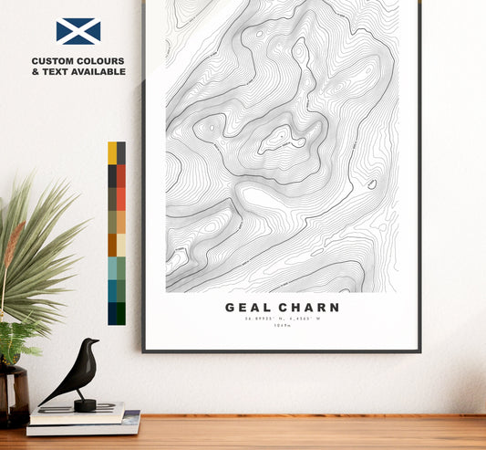 Geal Charn (Laggan) Print - Contour Map - Geal Charn Poster - Scotland - Topographic Map - Print - Wall Art - Geal Charn Map