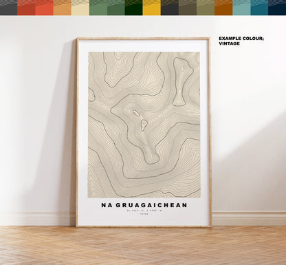 Na Gruagaichean Print - Contour Map - Na Gruagaichean Poster - Scotland - Topographic Map - Print - Wall Art - Na Gruagaichean Map