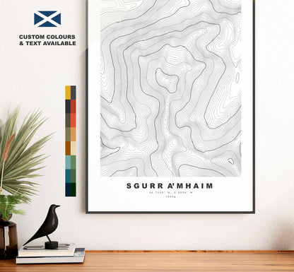 Sgurr a'Mhaim Print - Contour Map - Sgurr a Mhaim Poster - Scotland - Topographic Map - Print - Wall Art - Sgurr a'Mhaim Map