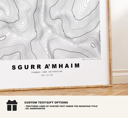 Sgurr a'Mhaim Print - Contour Map - Sgurr a Mhaim Poster - Scotland - Topographic Map - Print - Wall Art - Sgurr a'Mhaim Map