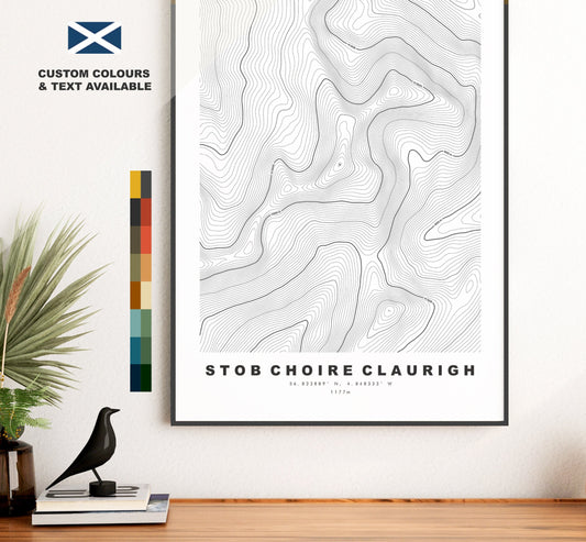 Stob Choire Claurigh Print - Contour Map - Stob Choire Claurigh Poster - Scotland - Topographic Map - Print - Wall Art - Claurigh Map