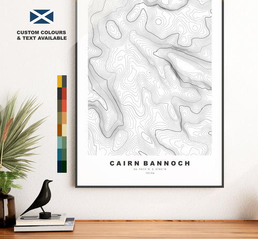 Cairn Bannoch Print - Contour Map - Cairn Bannoch Poster - Scotland - Topographic Map - Print - Wall Art - Càrn a' Bheannaich Map