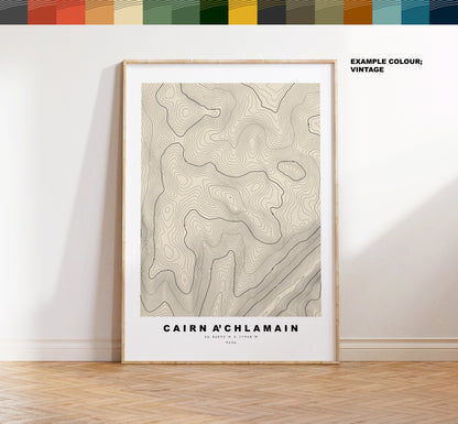 Carn a' Chlamain Print - Contour Map - Carn a' Chlamain Poster - Scotland - Topographic Map - Print - Wall Art - Càrn a' Chlamhain Map