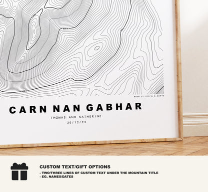 Carn nan Gabhar Print - Contour Map - Beinn a' Ghlò Poster - Scotland - Topographic Map - Print - Wall Art - Beinn a' Ghlò Map