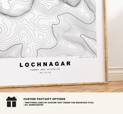 Lochnagar Print - Contour Map - Lochnagar Poster - Scotland - Topographic Map - Print - Wall Art - Lochnagar Map - Cac Carn Beag - Lochnagar