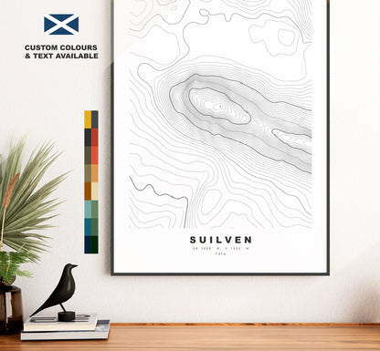 Suilven Print - Contour Map - Suilven Poster - Scotland - Topographic Map - Print - Wall Art - Suilven Map - Inverpolly - Sutherland