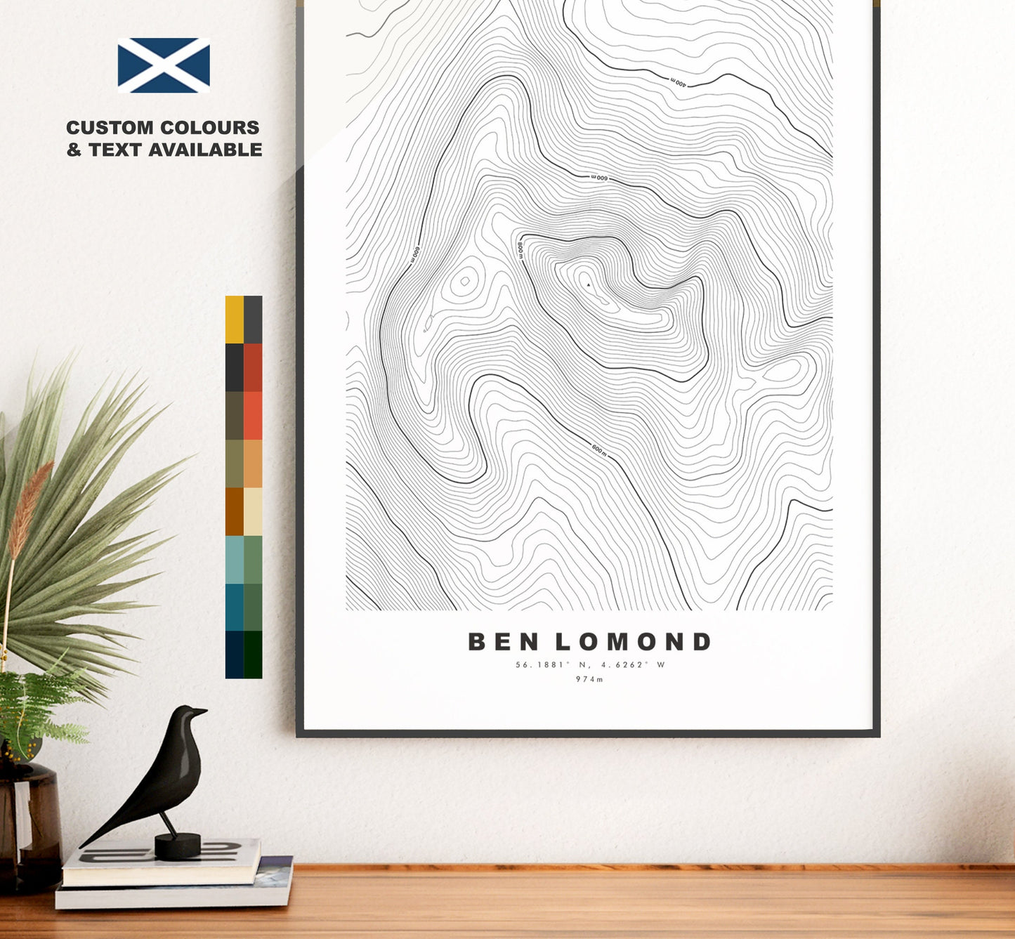 Ben Lomond Print - Contour Map - Ben Lomond Poster - Scotland - Topographic Map - Print - Wall Art - Ben Lomond Map - Munros - Topography