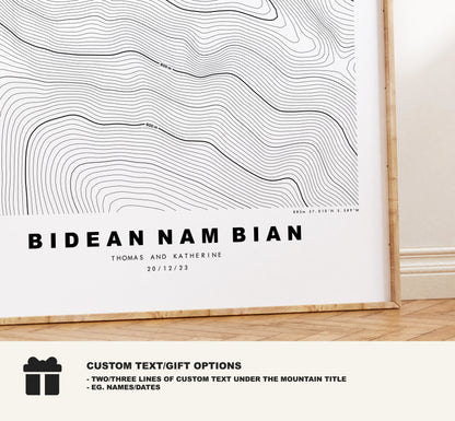 Bidean Nam Bian Print - Contour Map - Bidean Nam Bian Poster - Scotland - Topographic Map - Print - Wall Art - Map - Munros - Topography