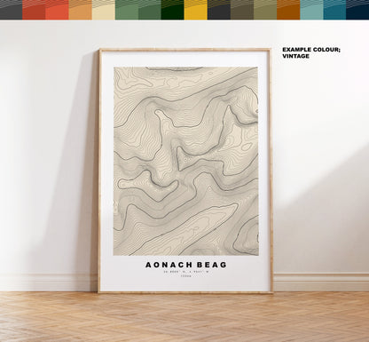 Aonach Beag Print - Contour Map - Aonach Beag Poster - Scotland - Topographic Map - Print - Wall Art - Aonach Beag Map - Munros - Topography