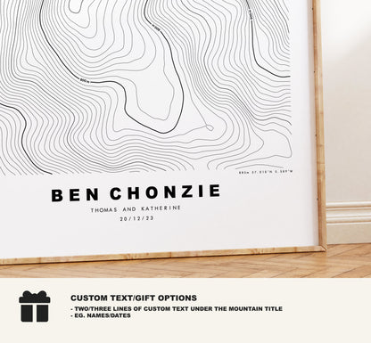 Ben Chonzie Print - Contour Map - Ben Chonzie Poster - Scotland - Topographic Map - Print - Wall Art - Ben Chonzie Map - Munros - Topography