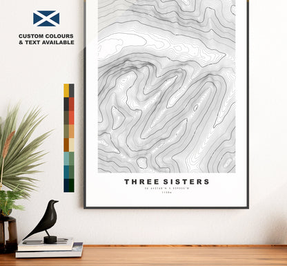 Three Sisters of Glencoe Print - Contour Map - Merrick Poster - Scotland - Topographic Map - Print - Wall Art - Bidean Nam Bian - Glencoe