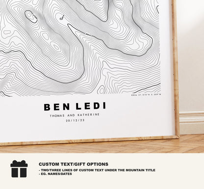 Ben Ledi Print - Contour Map - Ben Ledi Poster - Scotland - Topographic Map - Print - Wall Art - Ben Ledi Map - Munros - Topography