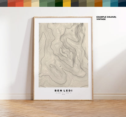 Ben Ledi Print - Contour Map - Ben Ledi Poster - Scotland - Topographic Map - Print - Wall Art - Ben Ledi Map - Munros - Topography