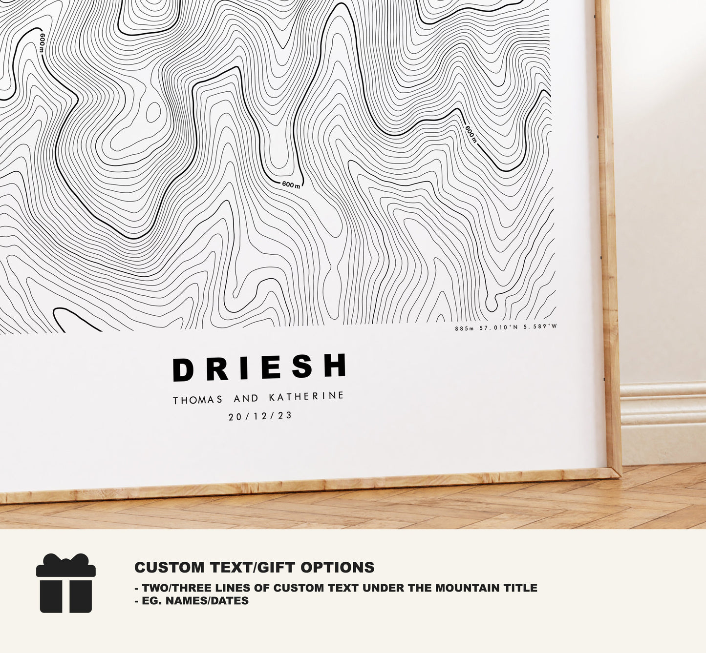 Driesh Print - Contour Map - Driesh Poster - Scotland - Topographic Map - Print - Wall Art - Driesh Map - Driesh and Mayar - Angus Scotland