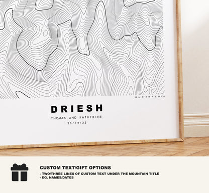 Driesh Print - Contour Map - Driesh Poster - Scotland - Topographic Map - Print - Wall Art - Driesh Map - Driesh and Mayar - Angus Scotland