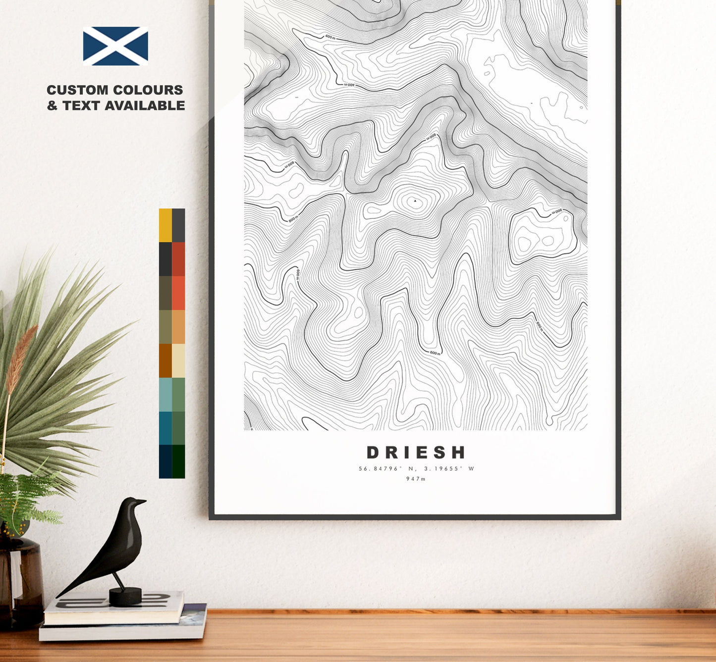 Driesh Print - Contour Map - Driesh Poster - Scotland - Topographic Map - Print - Wall Art - Driesh Map - Driesh and Mayar - Angus Scotland