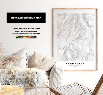 Carn Aosda Print - Contour Map - Carn Aosda Poster - Scotland - Topographic Map - Print - Wall Art - Carn Aosda Map - Cairnwell Pass - Munro