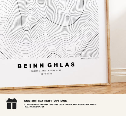 Beinn Ghlas Print - Contour Map - Beinn Ghlas Poster - Scotland - Topographic Map - Print - Wall Art - Beinn Ghlas Map - Loch Tay - Lawers