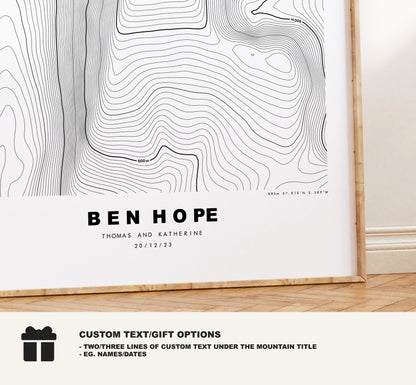 Ben Hope Print - Contour Map - Ben Hope Poster - Scotland - Topographic Map - Print - Wall Art - Ben Hope Map - Munros - Topography