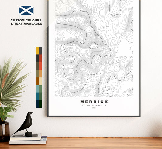 Merrick Print - Contour Map - Merrick Poster - Scotland - Topographic Map - Print - Wall Art - Galloway Hills - Awful Hand - Map