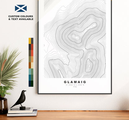 Glamaig Print - Contour Map - Glamaig Poster - Scotland - Topographic Map - Print - Wall Art - Isle of Skye - Red Hills - Glamaig