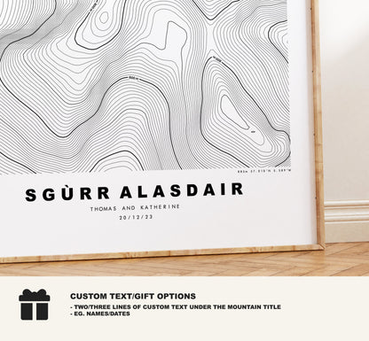 Sgurr Alasdair Print - Contour Map - Sgurr Alasdair Map - Scotland - Topographic Map - Print - Wall Art - Skye - Sgurr Alasdair - Topography