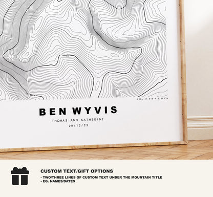 Ben Wyvis Print - Contour Map - Glas Leathad Mor Poster - Scotland - Topographic Map - Print - Wall Art - Ben Wyvis Contour Map