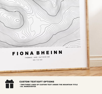 Fiona Bheinn Print - Contour Map - Fiona Bheinn Poster - Scotland - Topographic Map - Print - Wall Art - Fiona Bheinn Map