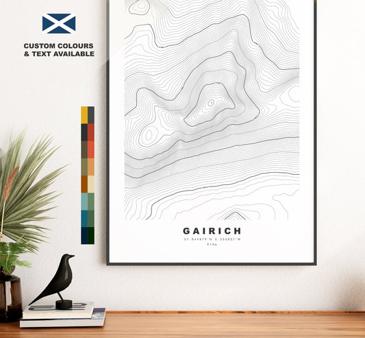 Gairich Print - Contour Map - Sgùrr Ghairich Poster - Scotland - Topographic Map - Print - Wall Art - Sgurr Gairoch Map