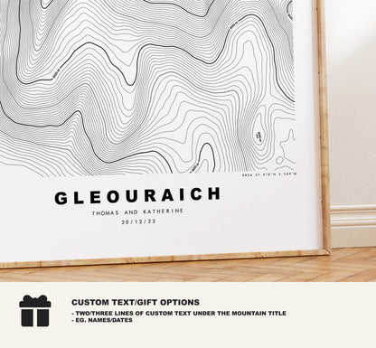 Gleouraich Print - Contour Map - Gleouraich Poster - Scotland - Topographic Map - Print - Wall Art - Gleadhraich Map