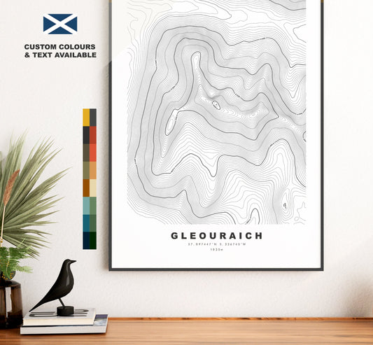 Gleouraich Print - Contour Map - Gleouraich Poster - Scotland - Topographic Map - Print - Wall Art - Gleadhraich Map