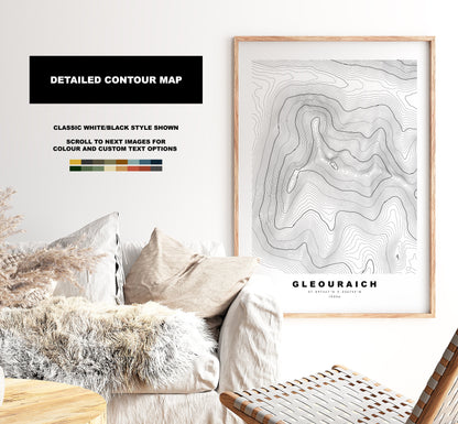 Gleouraich Print - Contour Map - Gleouraich Poster - Scotland - Topographic Map - Print - Wall Art - Gleadhraich Map