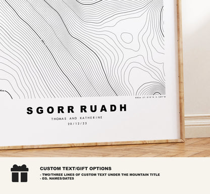 Sgorr Ruadh Print - Contour Map - Sgorr Ruadh Poster - Scotland - Topographic Map - Print - Wall Art - An Sgùrr Ruadh Map