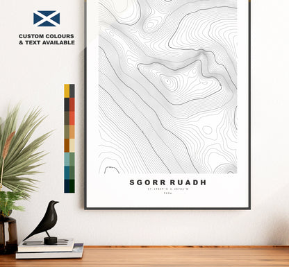 Sgorr Ruadh Print - Contour Map - Sgorr Ruadh Poster - Scotland - Topographic Map - Print - Wall Art - An Sgùrr Ruadh Map