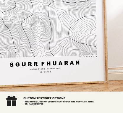 Sgurr Fhuaran Print - Contour Map - Sgurr Fhuaran Poster - Scotland - Topographic Map - Print - Wall Art - Sgurr Fhuaran Map