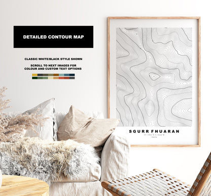 Sgurr Fhuaran Print - Contour Map - Sgurr Fhuaran Poster - Scotland - Topographic Map - Print - Wall Art - Sgurr Fhuaran Map