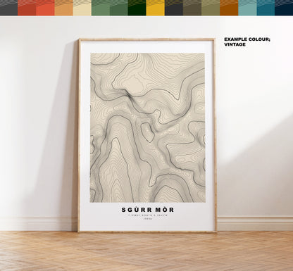 Sgurr Mor Print - Contour Map - Sgurr Mor Poster - Scotland - Topographic Map - Print - Wall Art - Sgùrr Mòr (Loch Quoich) Map